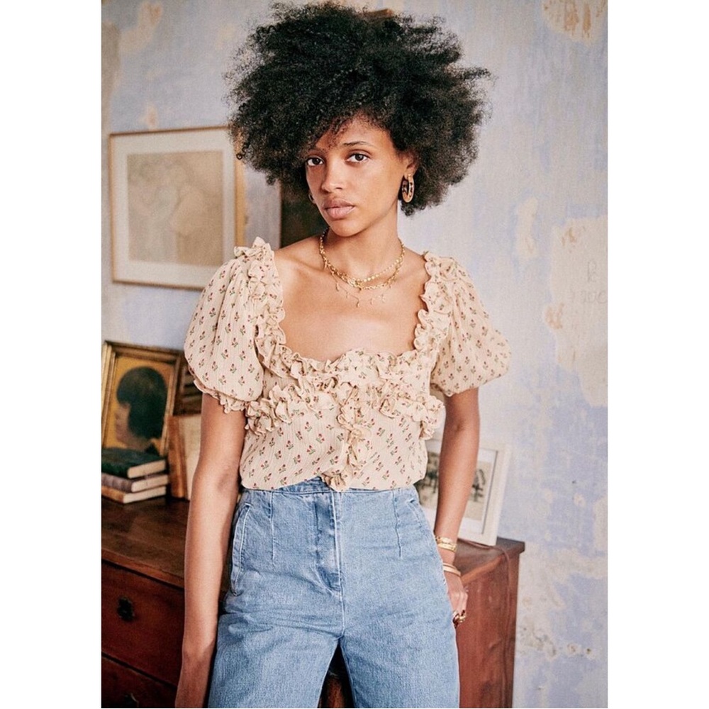 Sezane Floral Ruffle Blouse - Cream and Pink - Picture 16 of 16
